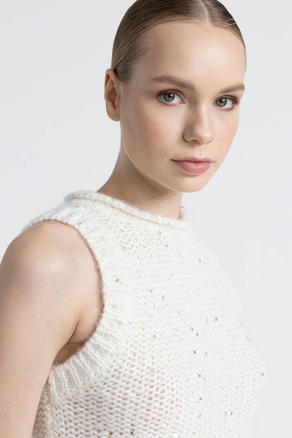 Peserico Top in muliné di lana d'alpaca e paillettes 2025