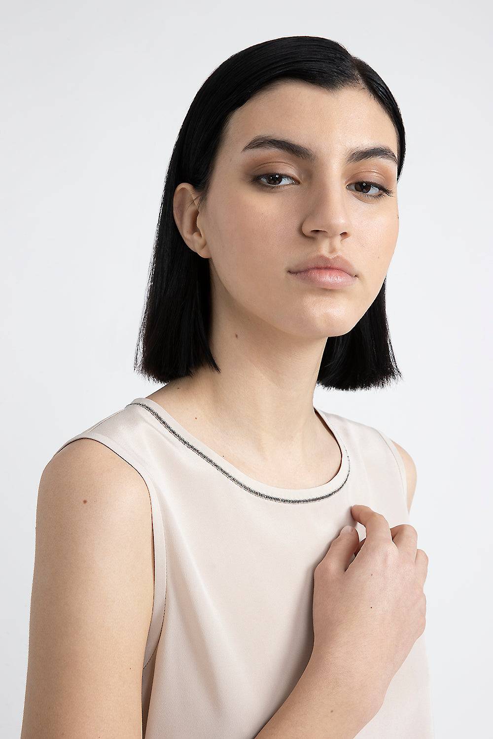 Peserico Top in crepe de chine di seta stretch con Punto Luce Spedizione Gratuita