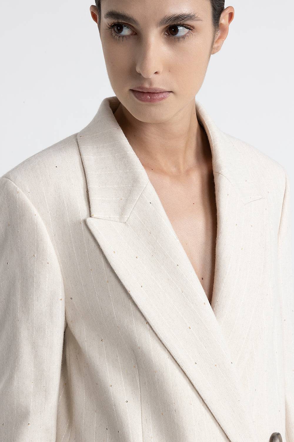 Peserico Blazer doppiopetto in flanella gessata di lana e viscosa Offerta
