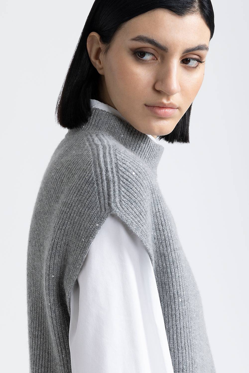 Peserico Cappa senza maniche in lana e cashmere con lurex e paillettes Saldi Di Fabbrica