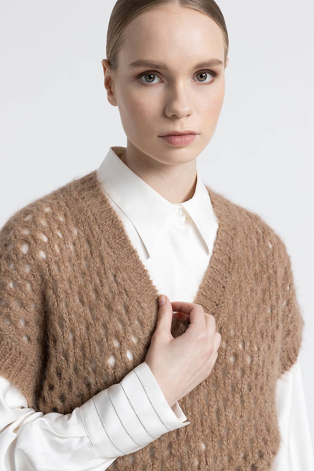 Peserico Gilet scollo a V in alpaca, mohair e lurex Nuova
