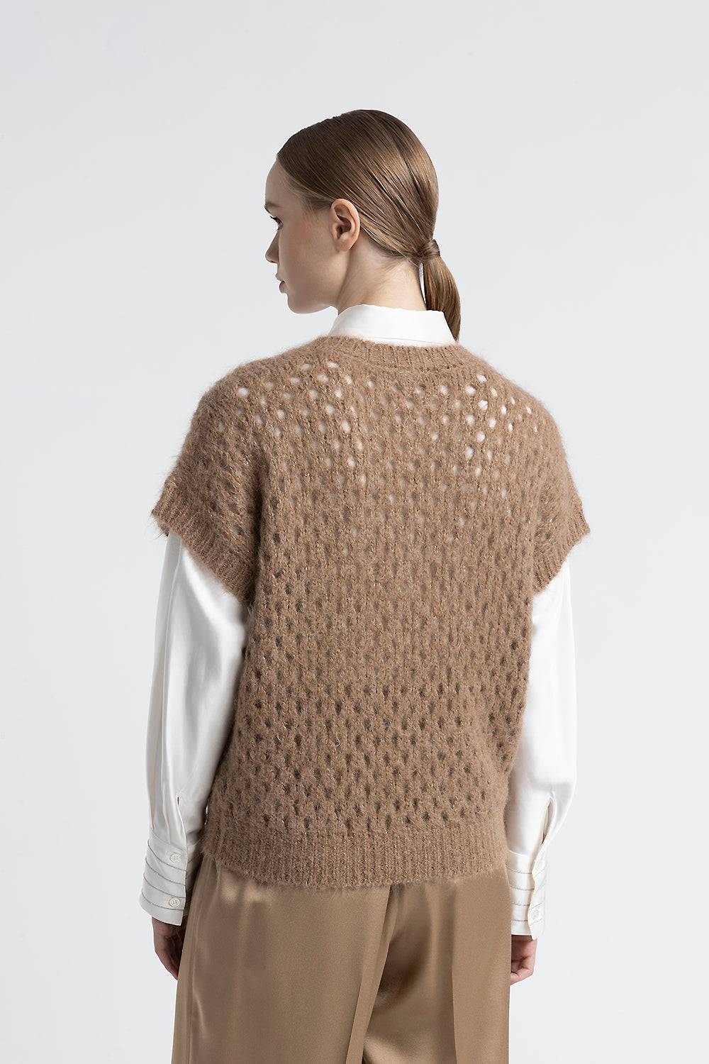 Peserico Gilet scollo a V in alpaca, mohair e lurex Nuova