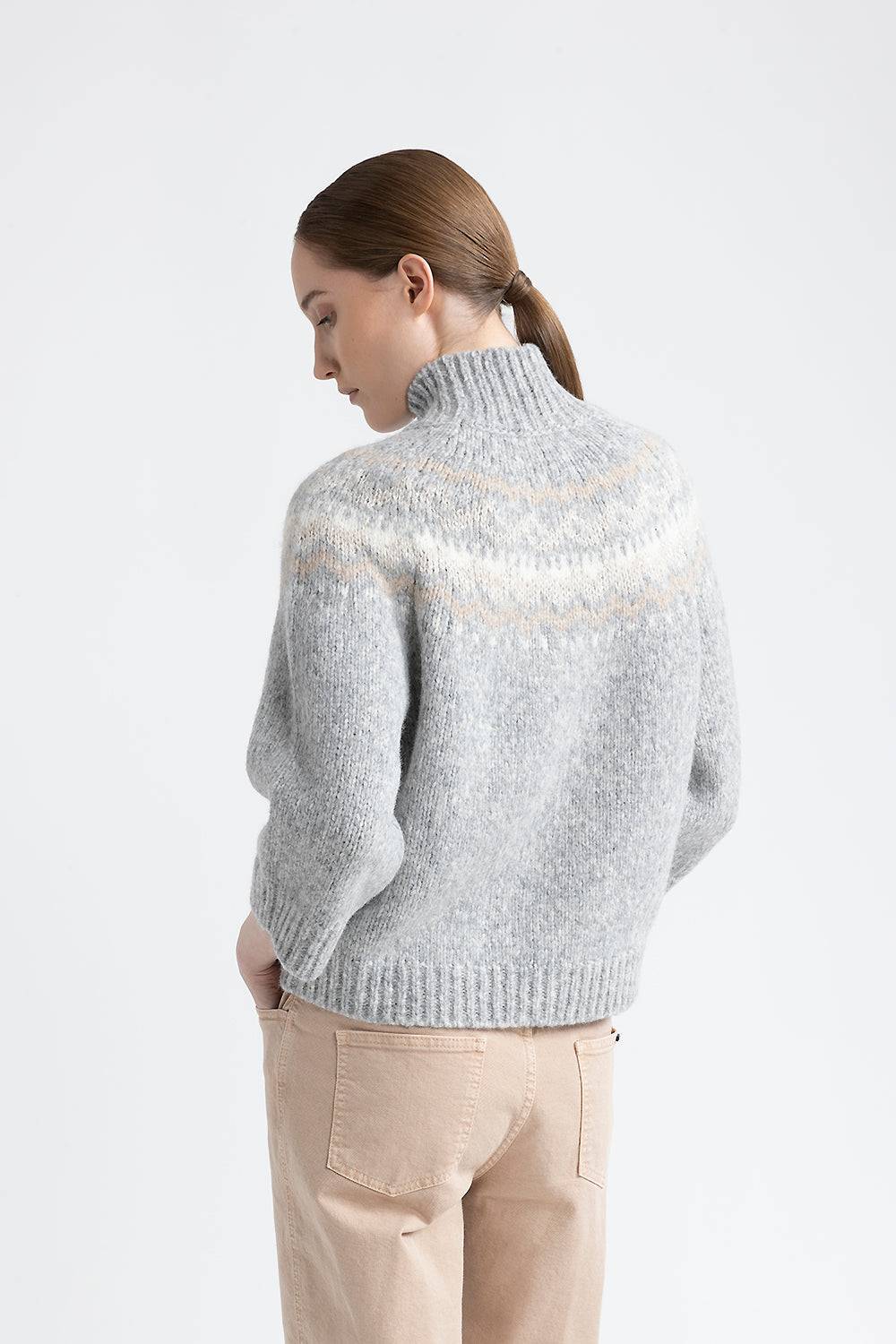 Peserico Maglia collo alto jacquard in alpaca, lana e micropaillettes Italia