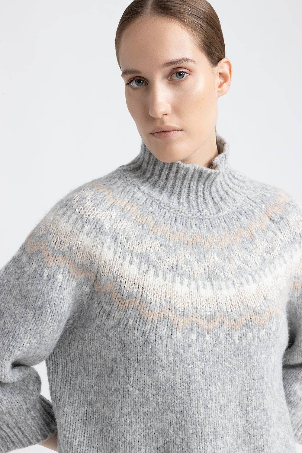 Peserico Maglia collo alto jacquard in alpaca, lana e micropaillettes Italia