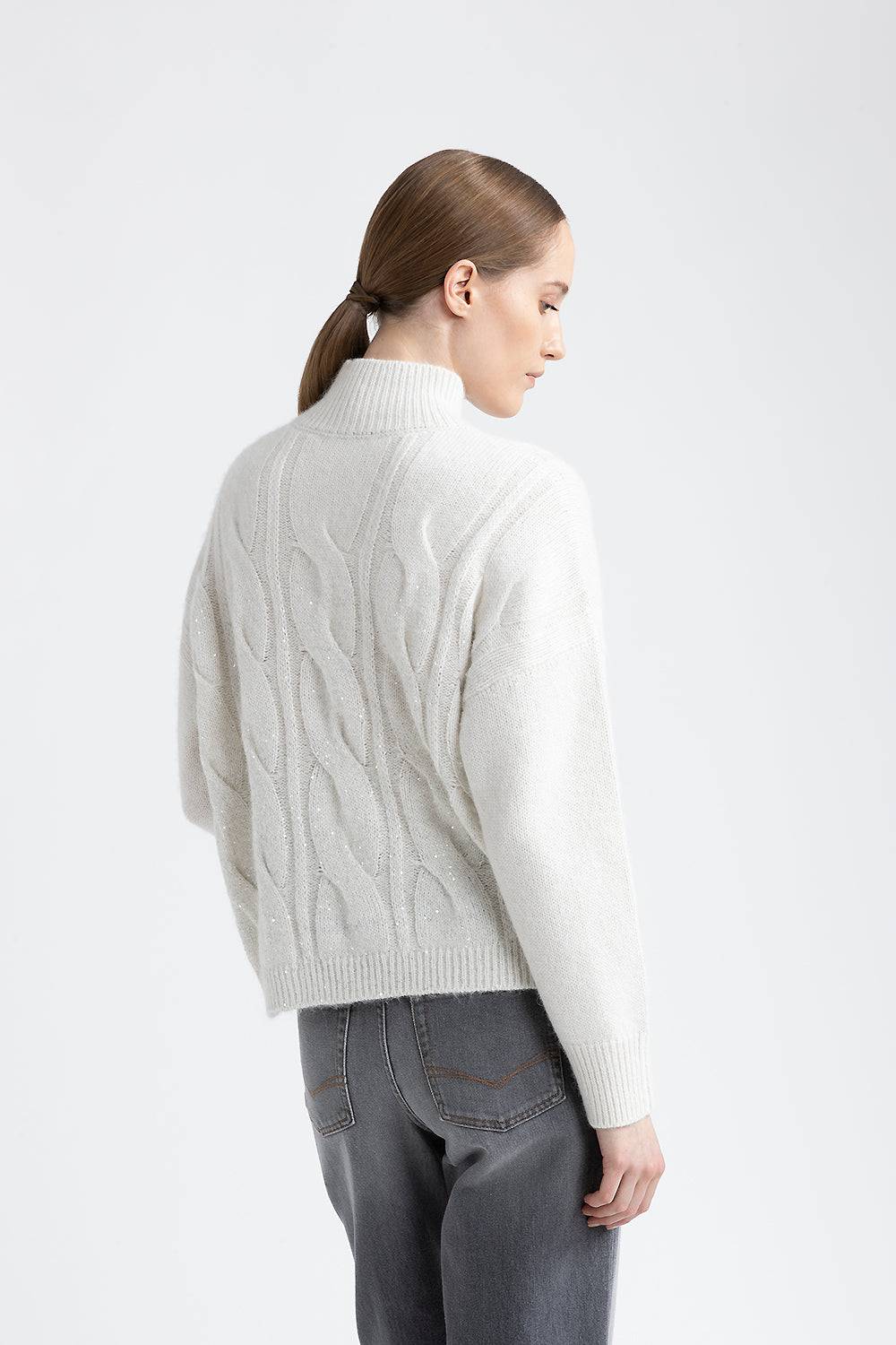 Peserico Maglia a coste e trecce in lana, seta, cashmere Spedizione Gratuita