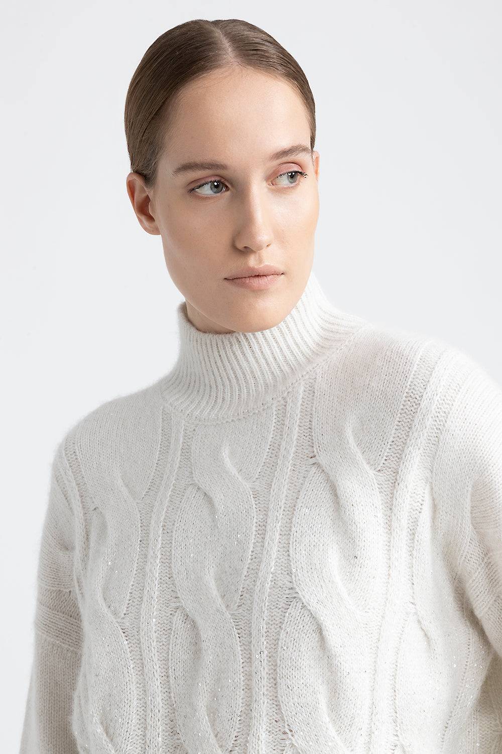 Peserico Maglia a coste e trecce in lana, seta, cashmere Spedizione Gratuita