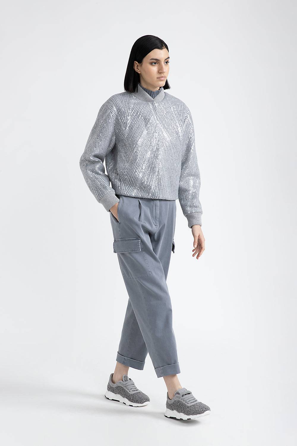 Peserico Giaccone crop in panno garzato con ricamo di paillettes Promozione Limitata