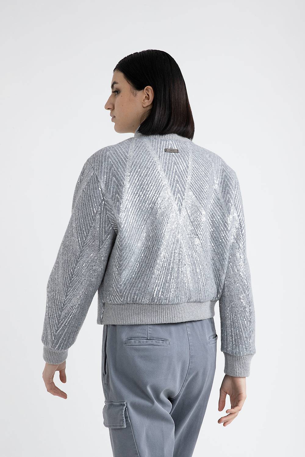 Peserico Giaccone crop in panno garzato con ricamo di paillettes Promozione Limitata