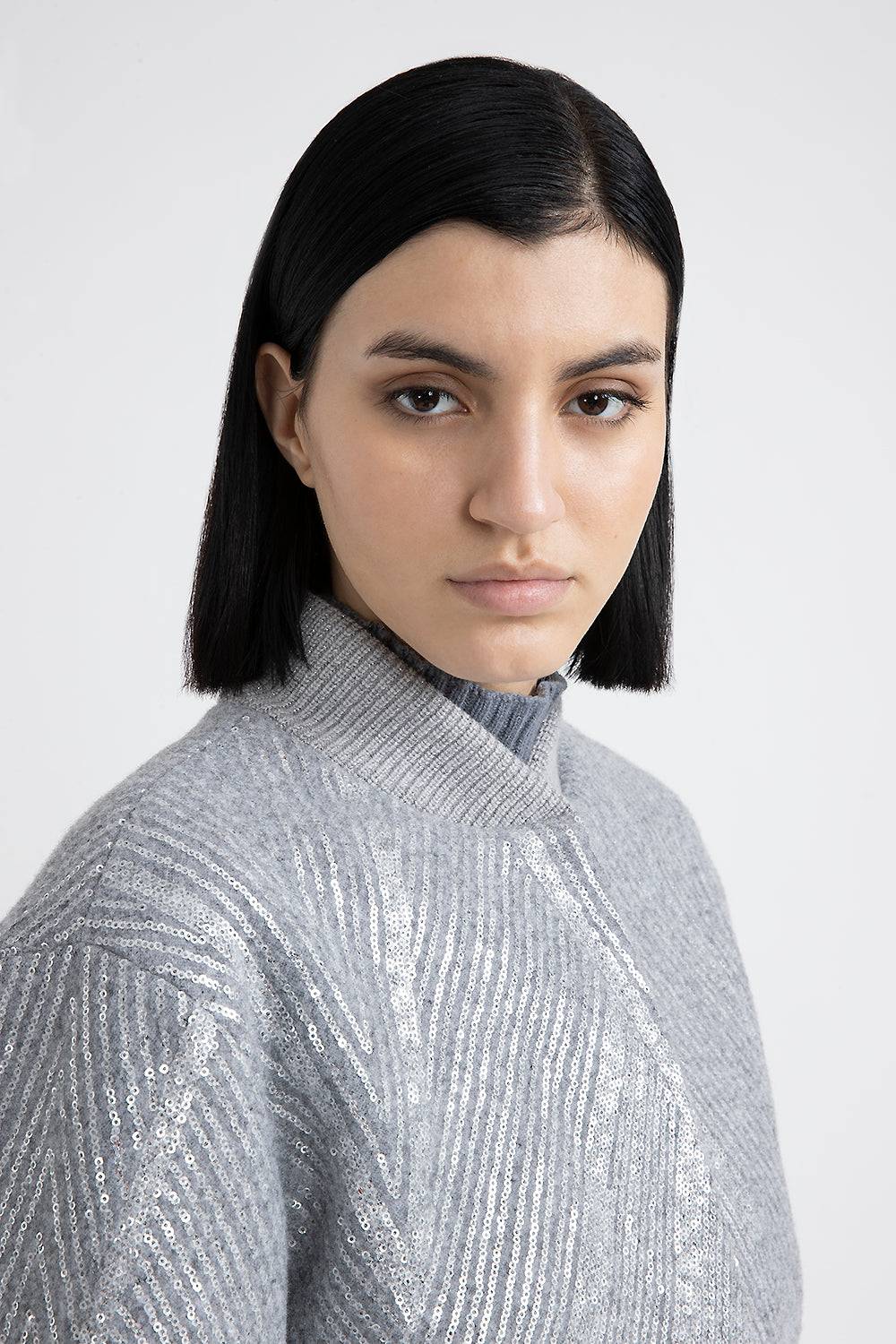 Peserico Giaccone crop in panno garzato con ricamo di paillettes Promozione Limitata