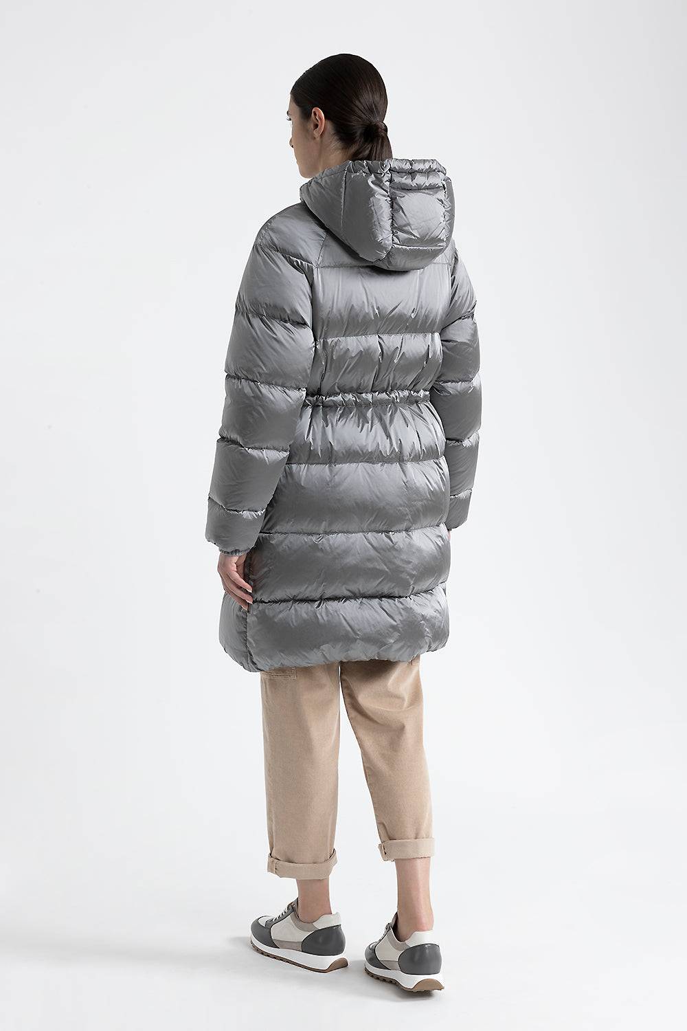 Peserico Piumino lungo con cappuccio in twill di nylon WR Presa