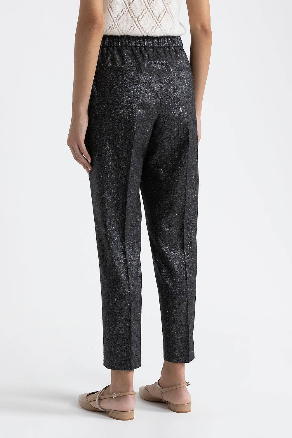 Peserico Pantalone carrot con elastico in tweed lurex Promozione