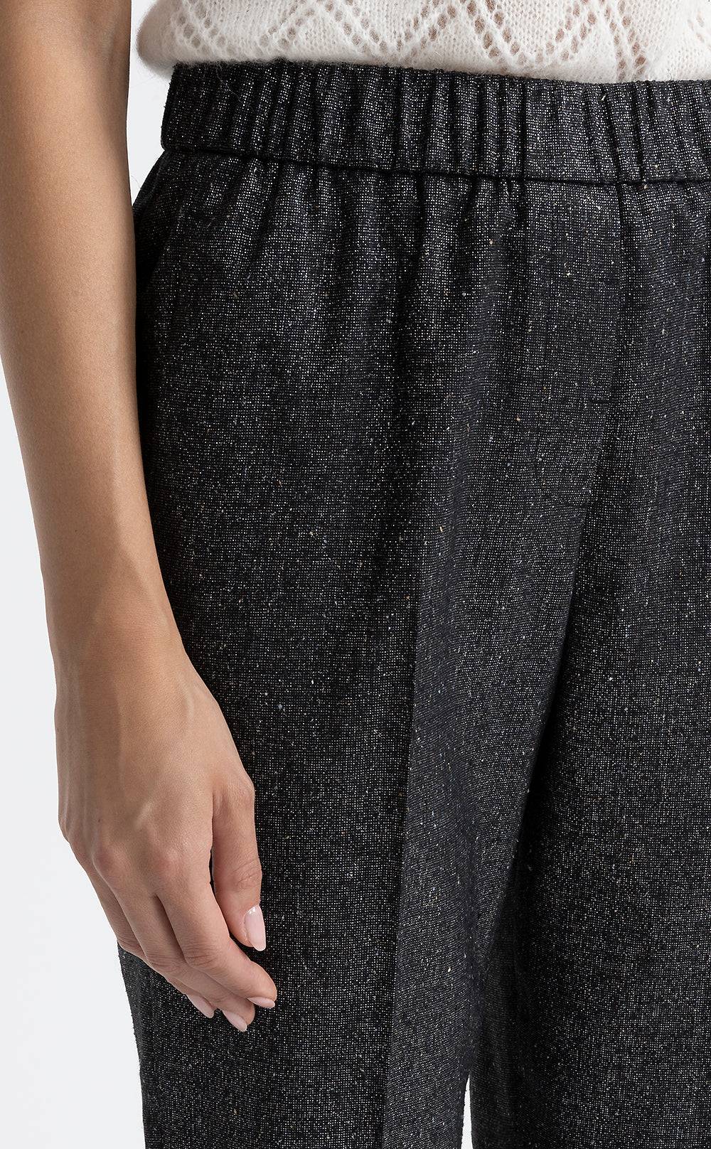 Peserico Pantalone carrot con elastico in tweed lurex Promozione