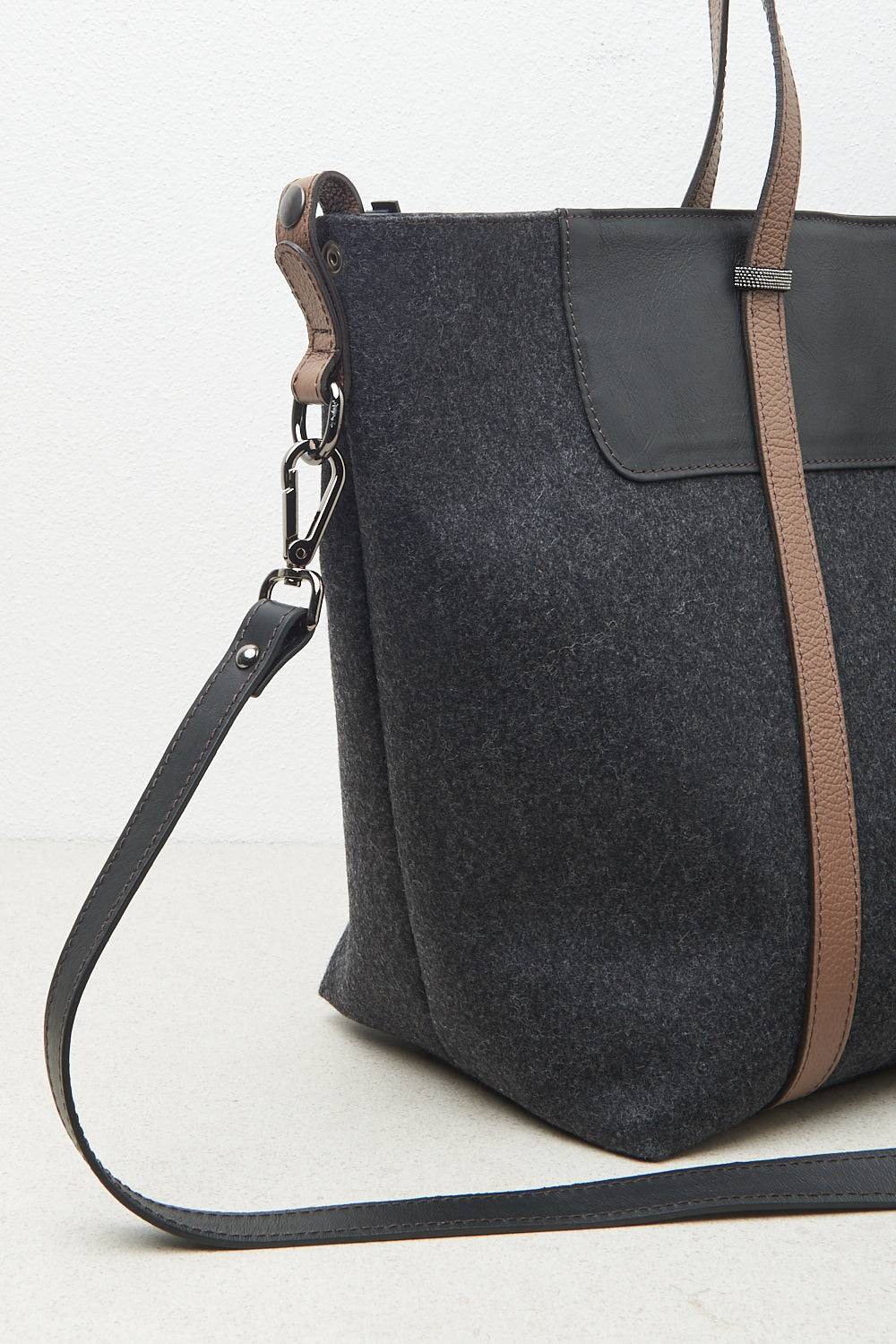 Peserico Borsa shopping in feltro, vera pelle e Punto Luce Sottocosto