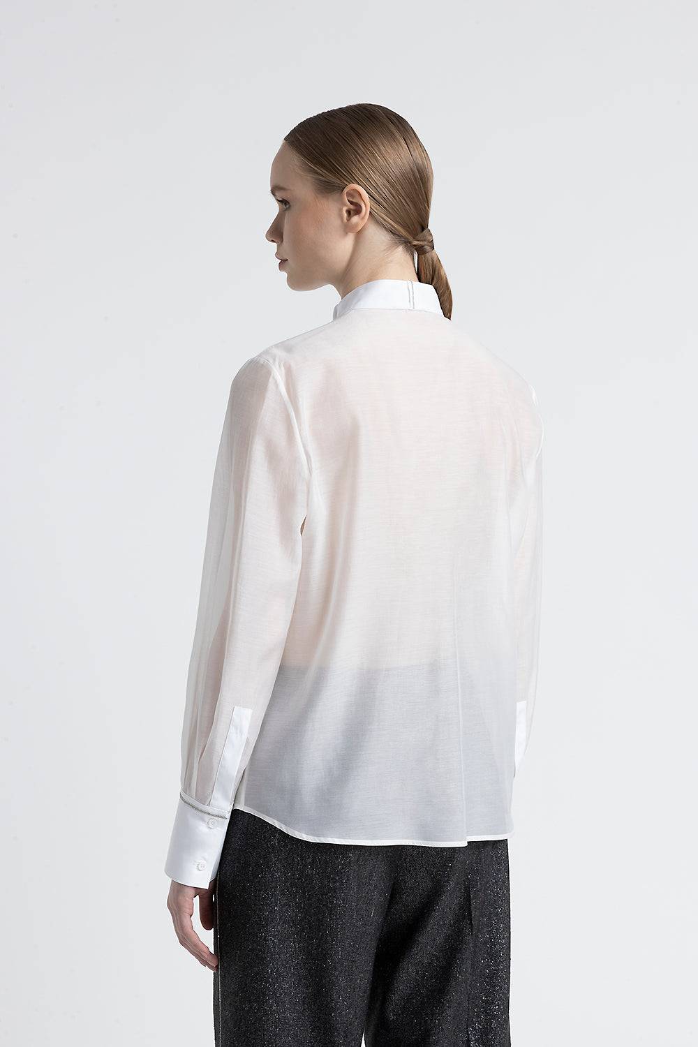 Peserico Camicia in cotone e seta con collo a smoking Sconto