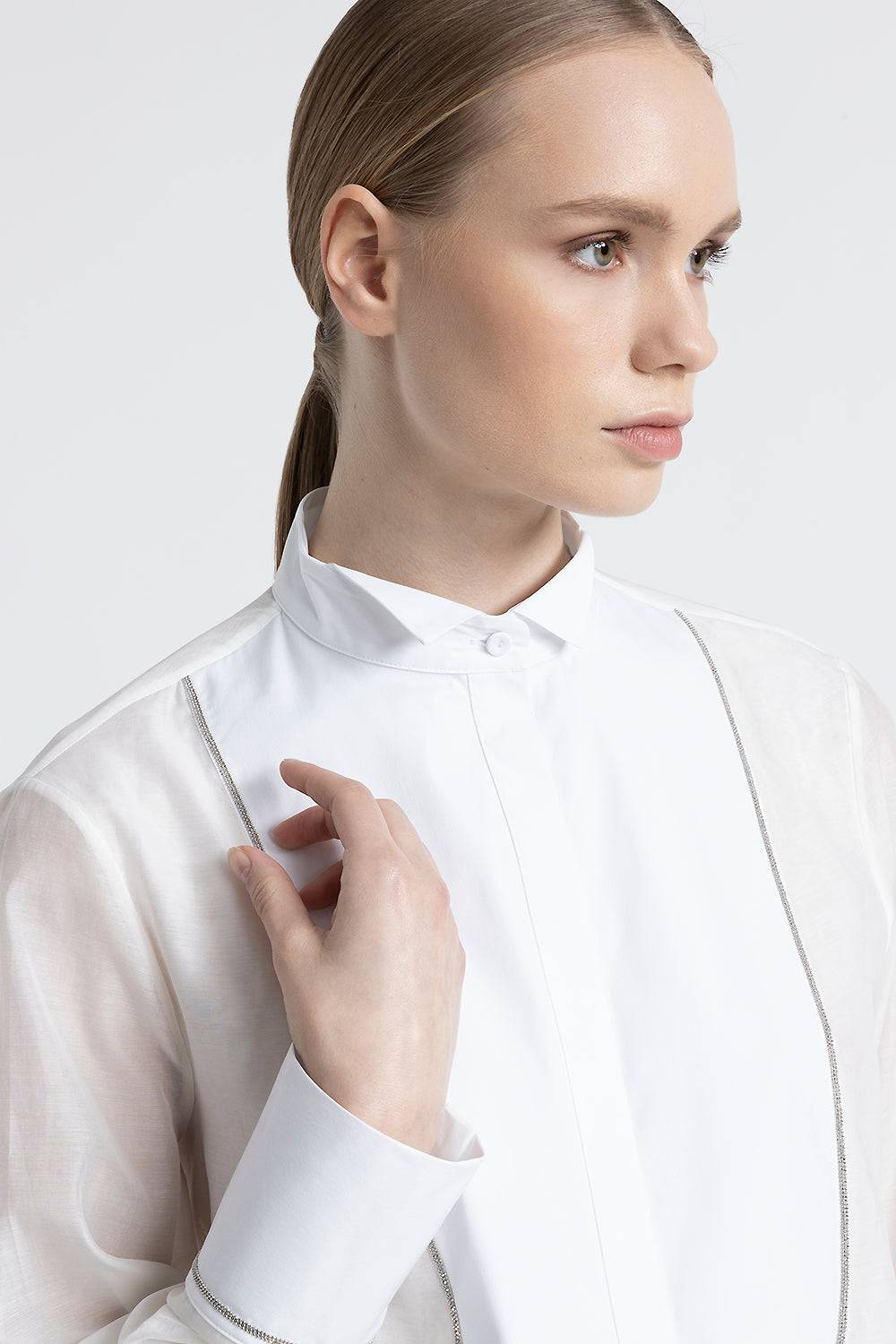 Peserico Camicia in cotone e seta con collo a smoking Sconto