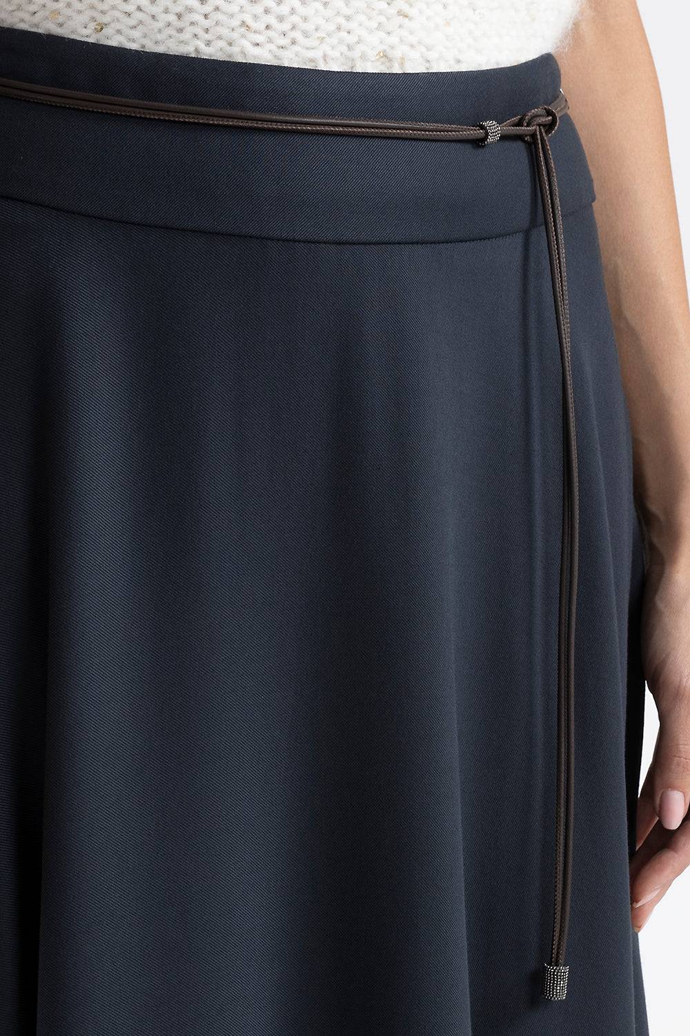 Peserico Gonna lunga in twill di lana e viscosa con cintura Moda