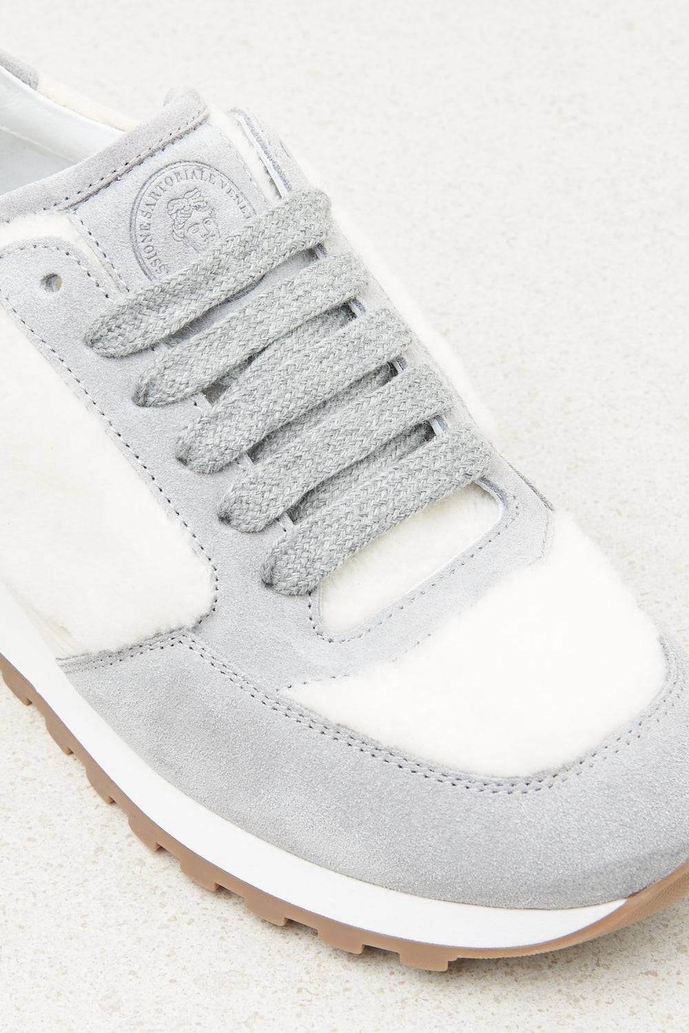 Peserico Sneakers in vera pelle e eco-pelliccia Offerta