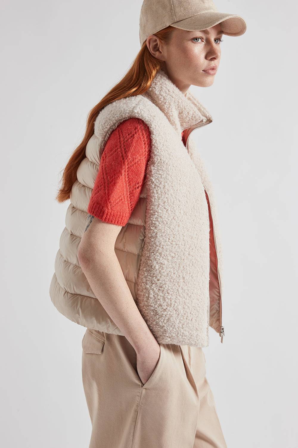 Peserico Gilet in piuma e panno bouclé di lana vergine e alpaca Nuova