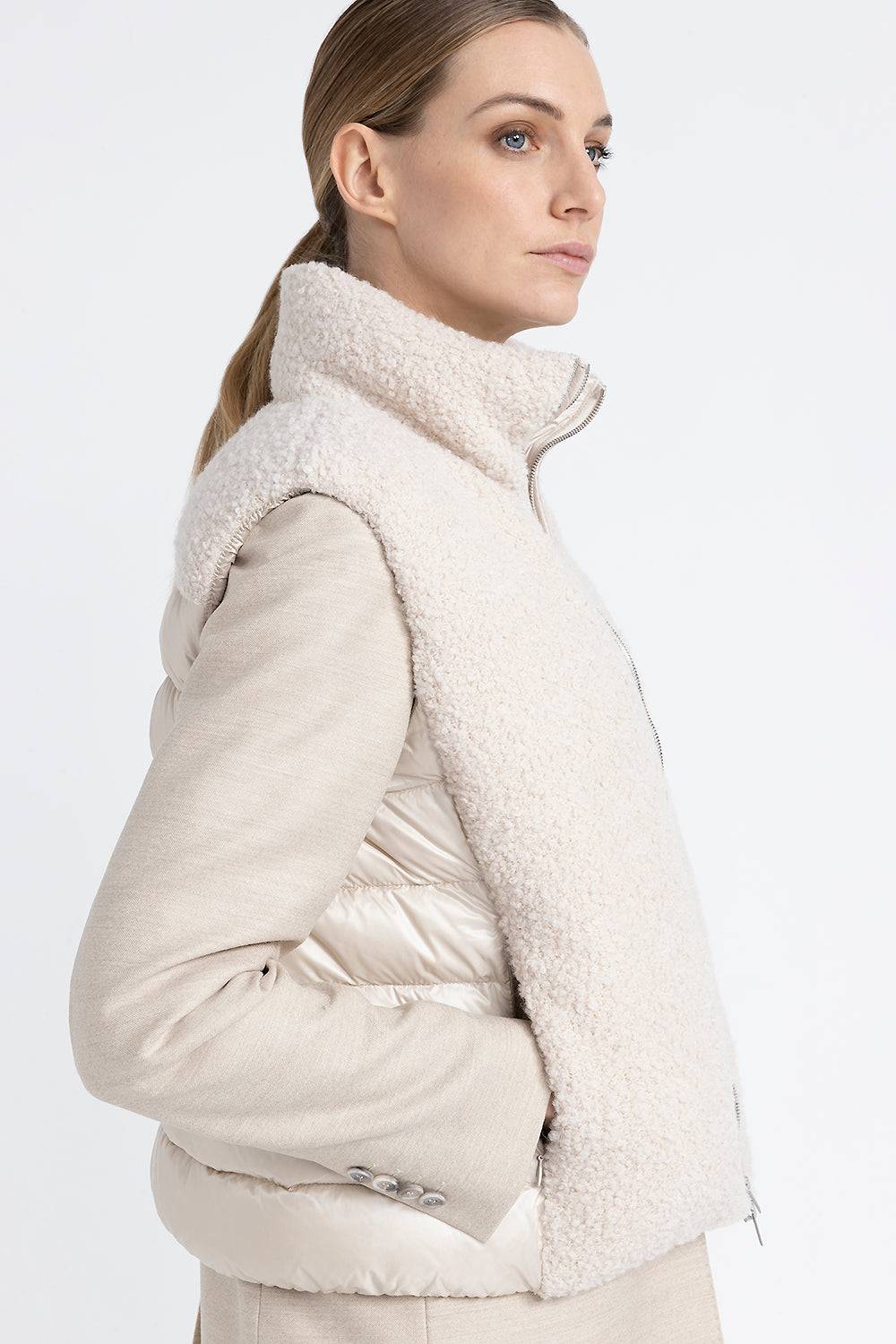 Peserico Gilet in piuma e panno bouclé di lana vergine e alpaca Nuova