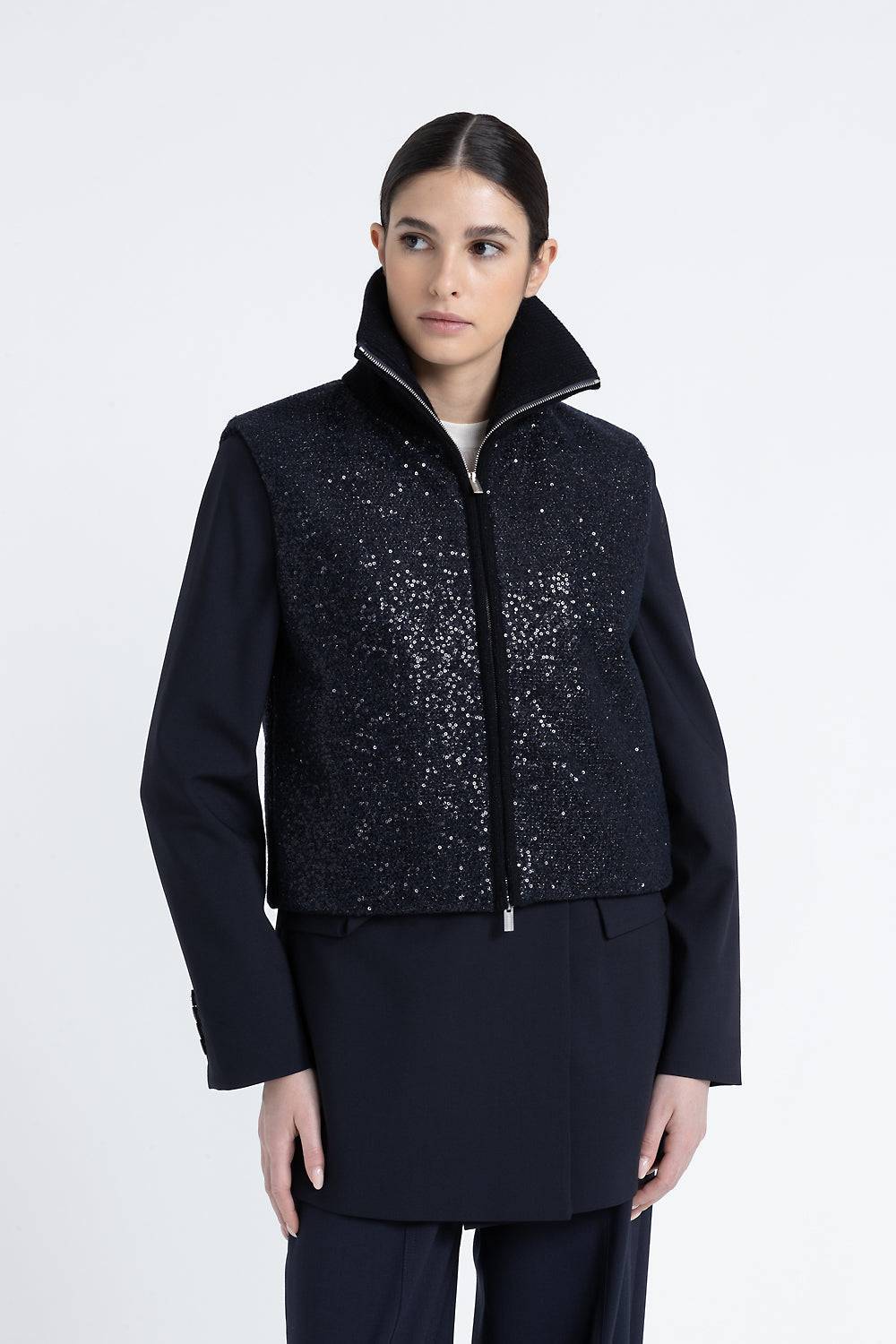 Peserico Gilet imbottito in panno lurex con paillettes 2025