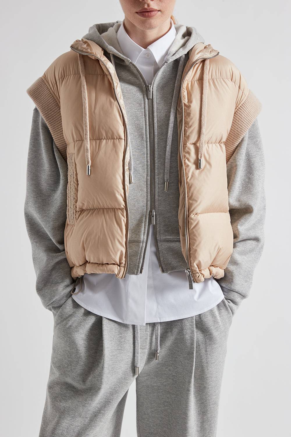 Peserico Gilet in piuma con cappuccio in lana e microfibra Italia