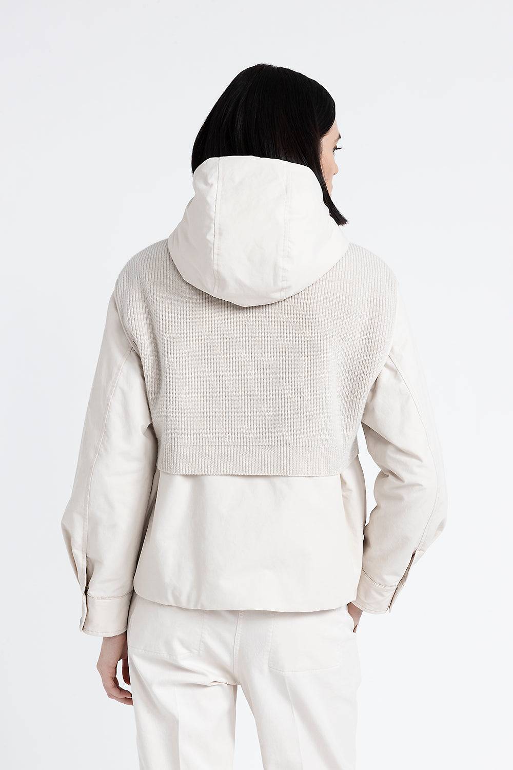 Peserico Giubbino con cappuccio in cotone tecnico, lana e cashmere In Linea