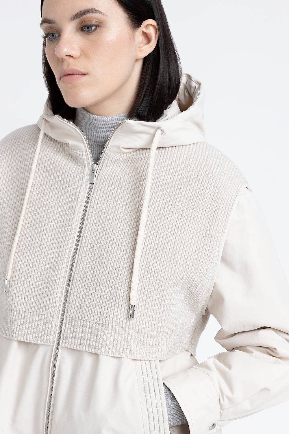 Peserico Giubbino con cappuccio in cotone tecnico, lana e cashmere In Linea