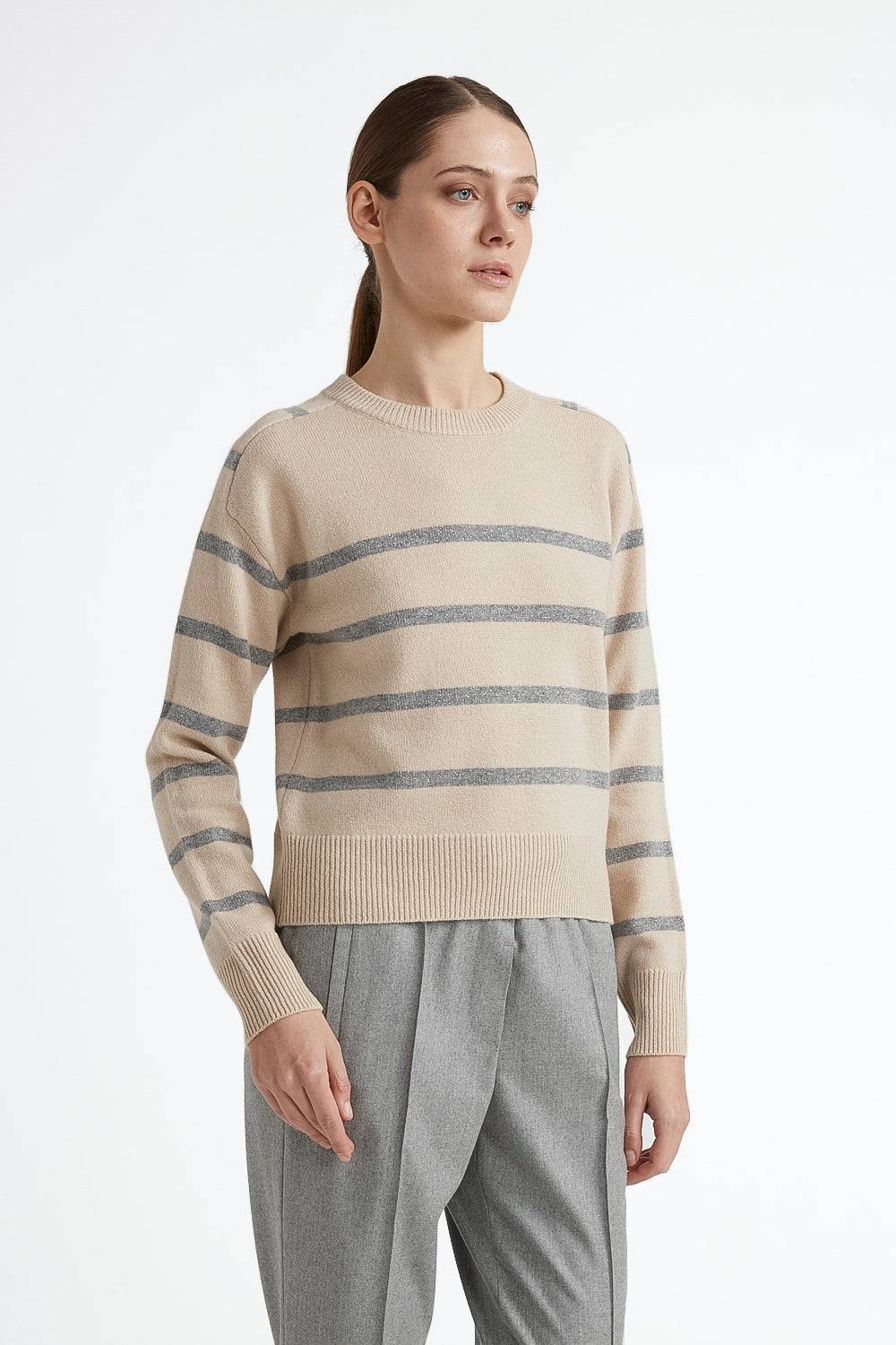 Peserico Maglia in lana e chashmere con righe in lurex Sconto