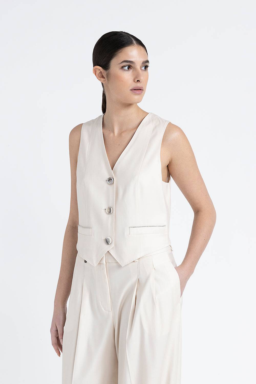 Peserico Gilet monopetto tre bottoni in twill di lana viscosa 2025