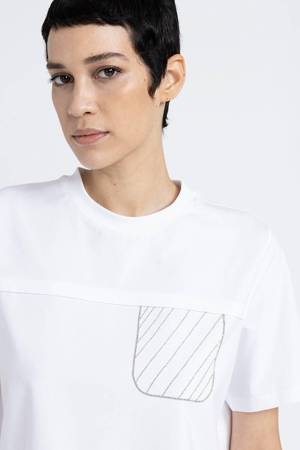 Peserico T-shirt in jersey di cotone con ricamo In Linea