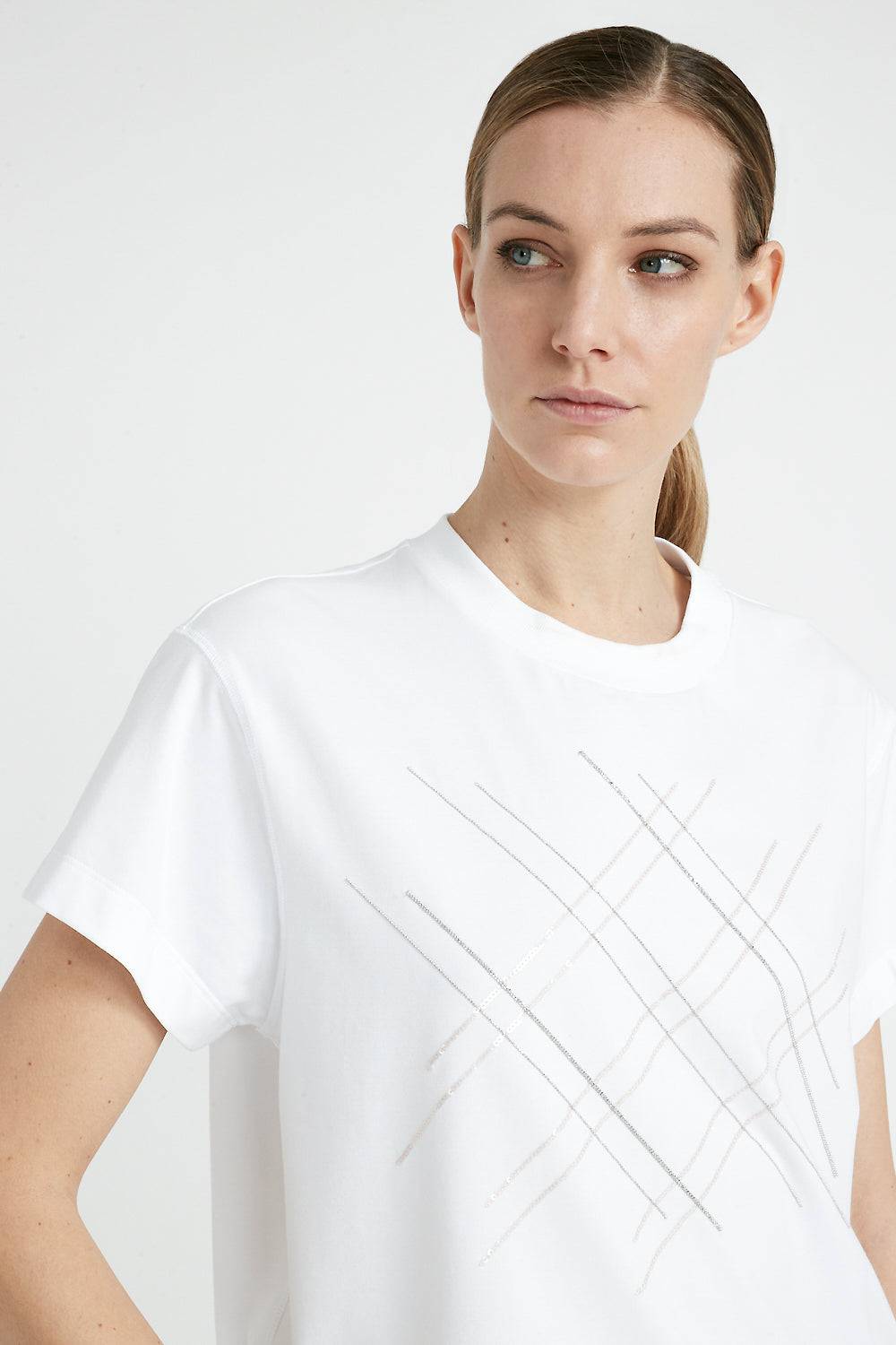 Peserico T-shirt in jersey di cotone con ricamo Nuovo