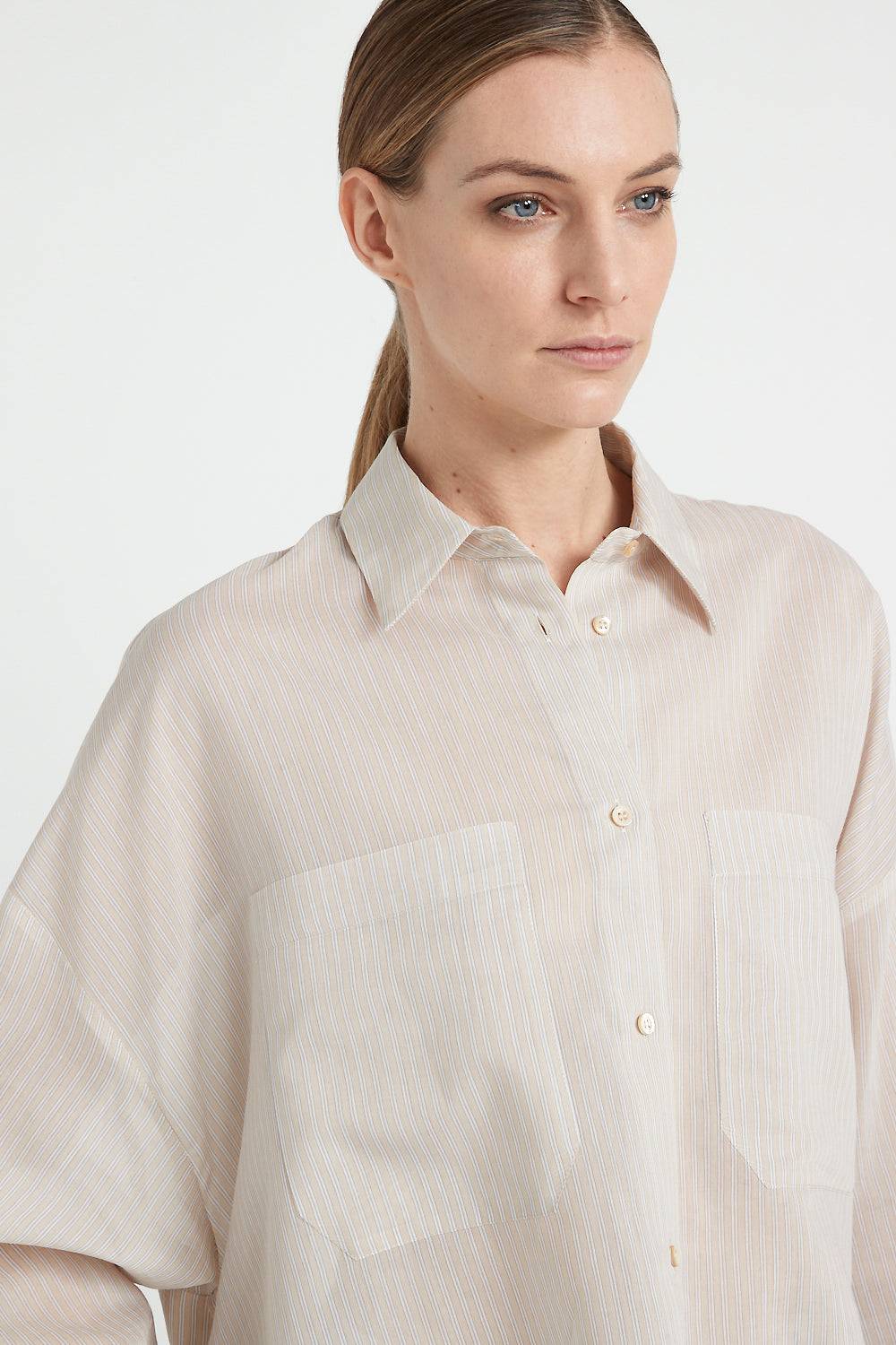 Peserico Camicia in organza rigata di cotone e seta Qualità Garantita