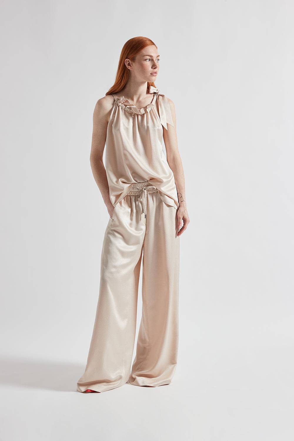 Peserico Pantalone wide semilucido in lana e viscosa Sottocosto