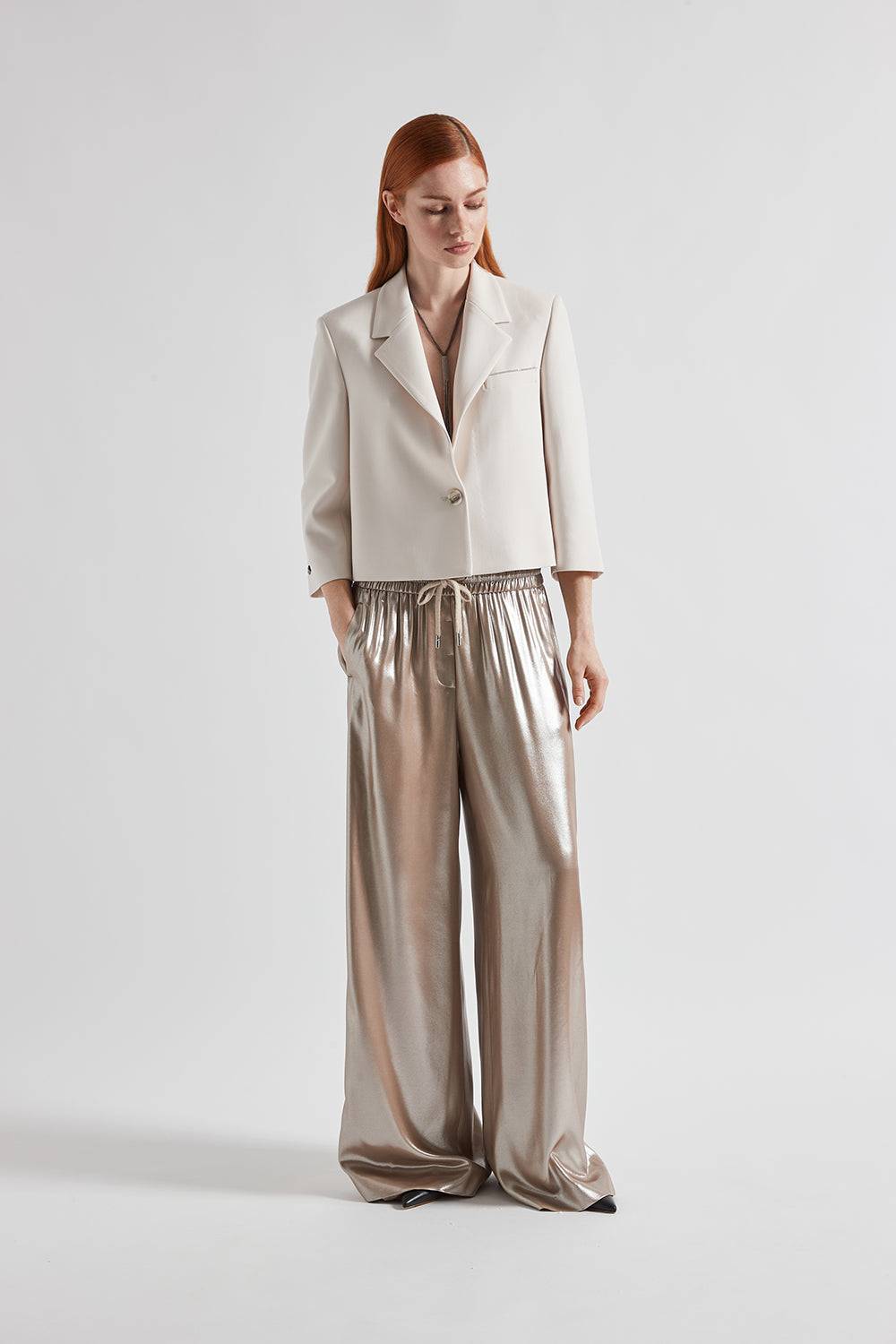 Peserico Pantalone in fluido twill laminato argento Convenienza