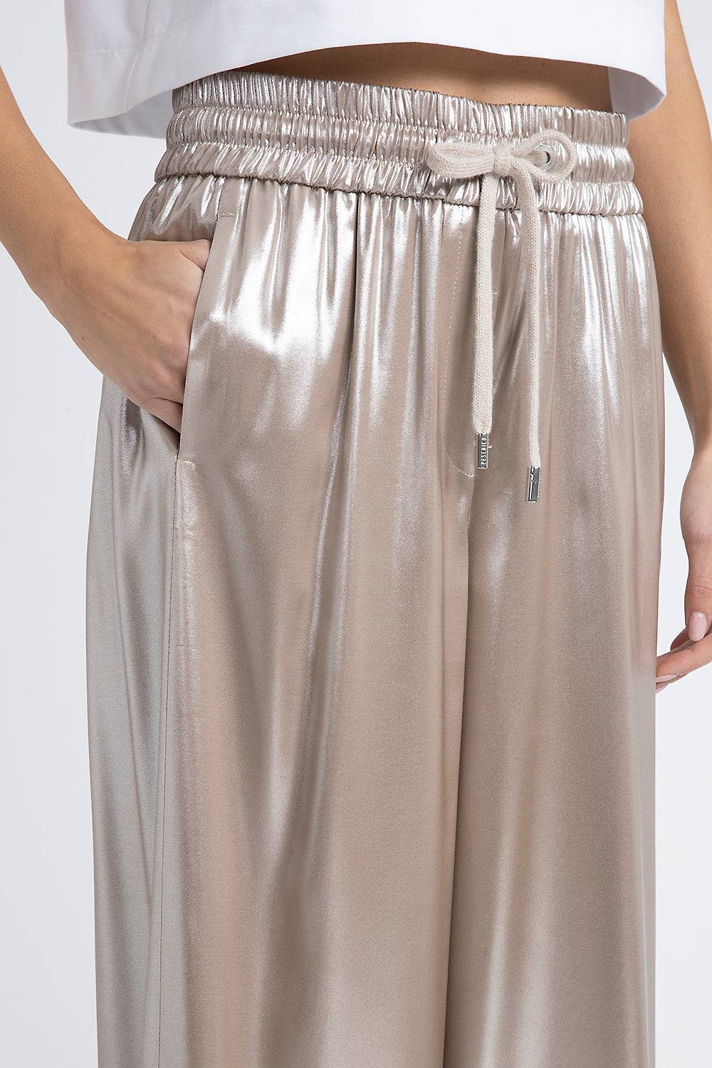 Peserico Pantalone in fluido twill laminato argento Convenienza