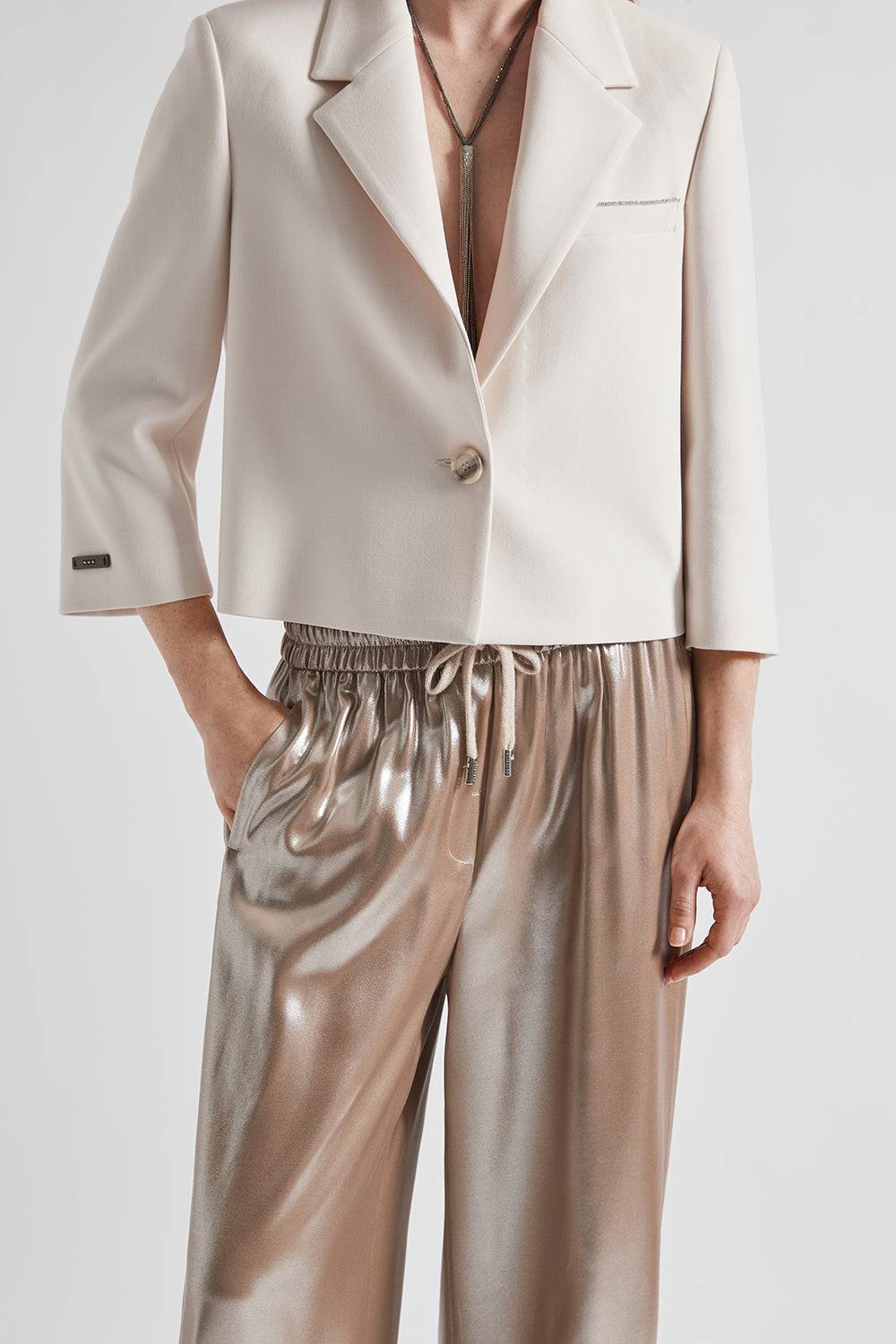 Peserico Pantalone in fluido twill laminato argento Convenienza