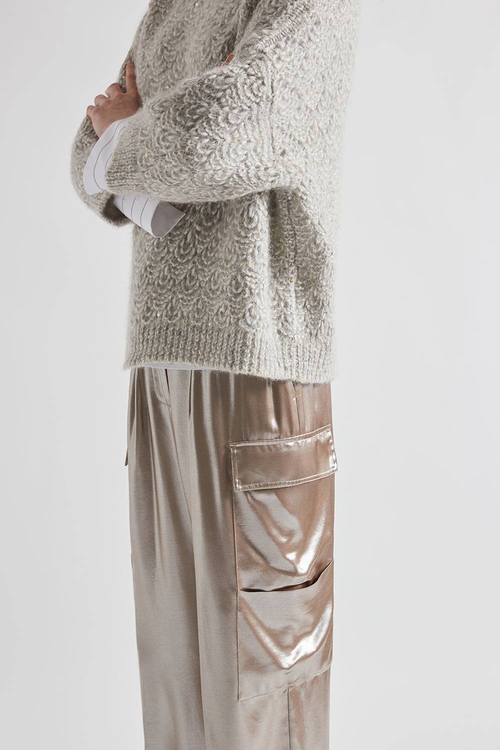 Peserico Pantalone baggy in fluido twill di viscosa laminato argento Offerta