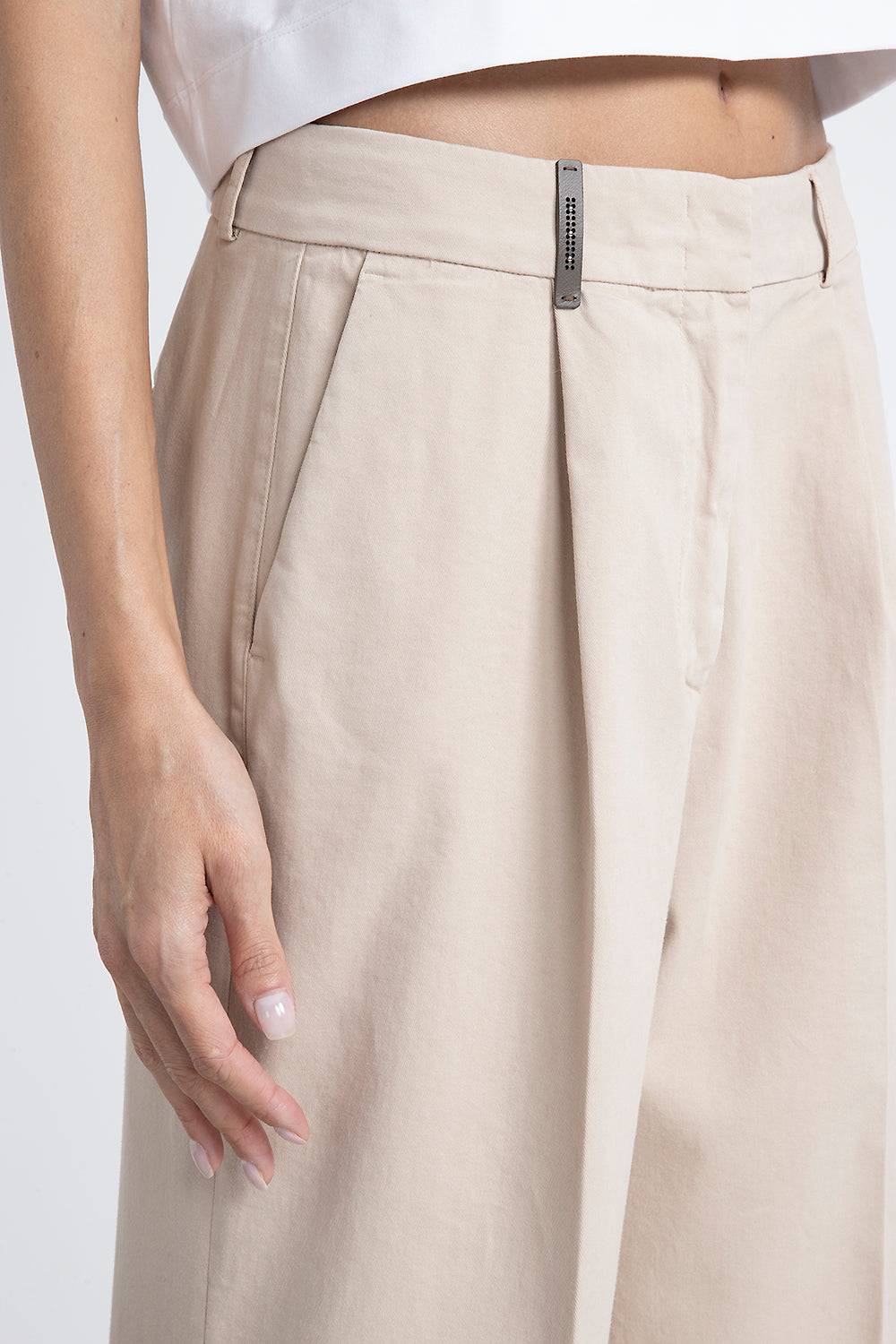 Peserico Pantalone gamba larga in gabardina di cotone Saldi