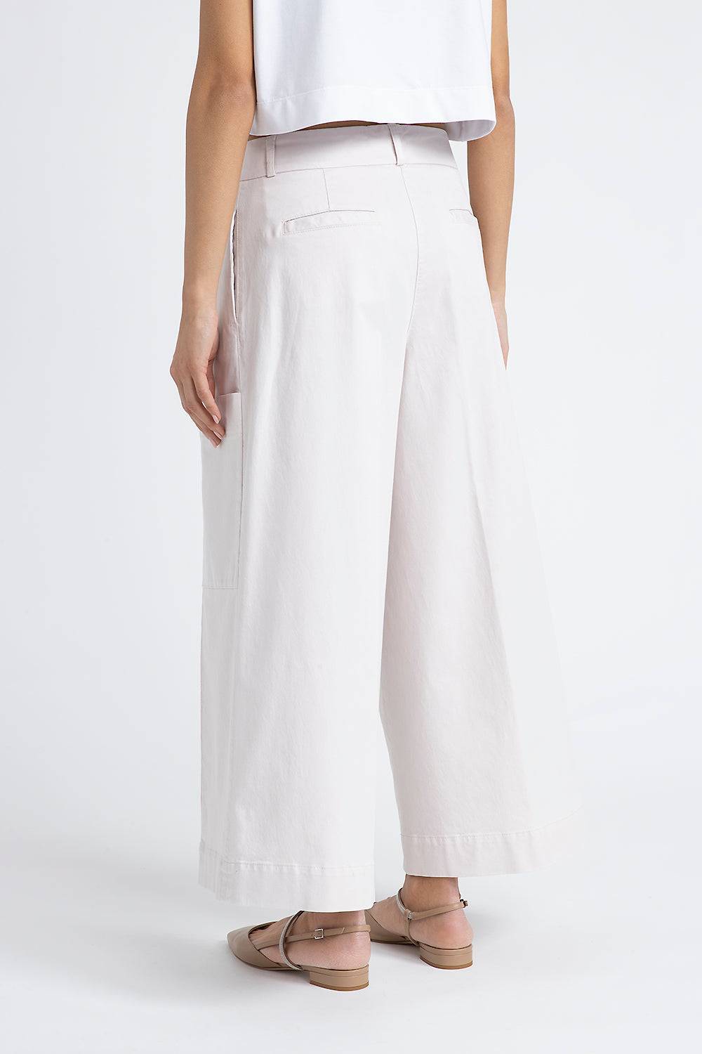 Peserico Pantalone gamba larga in gabardina di cotone seta tencel Vendita Economica