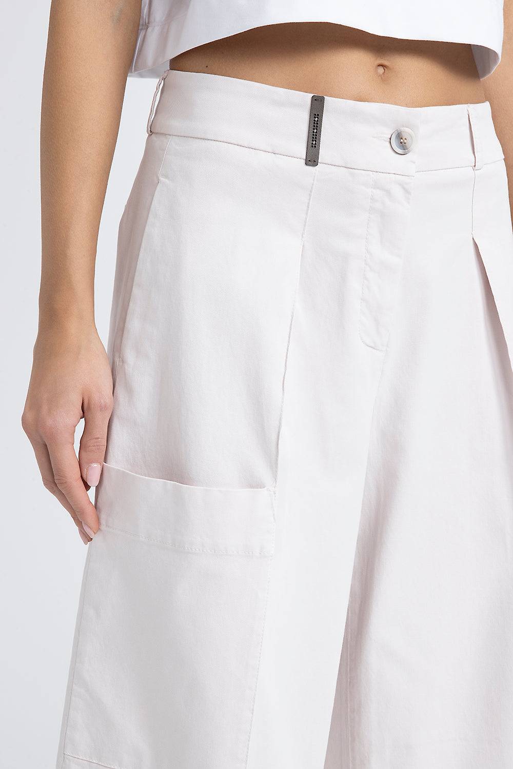 Peserico Pantalone gamba larga in gabardina di cotone seta tencel Vendita Economica