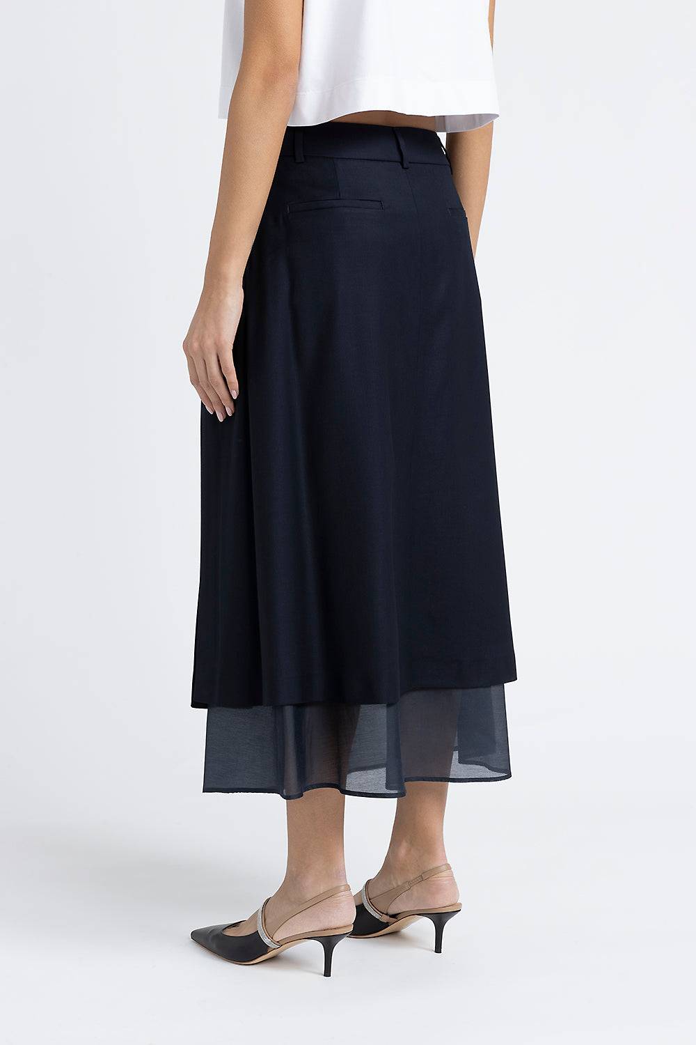 Peserico Gonna midi in twill di lana viscosa e organza Sconto