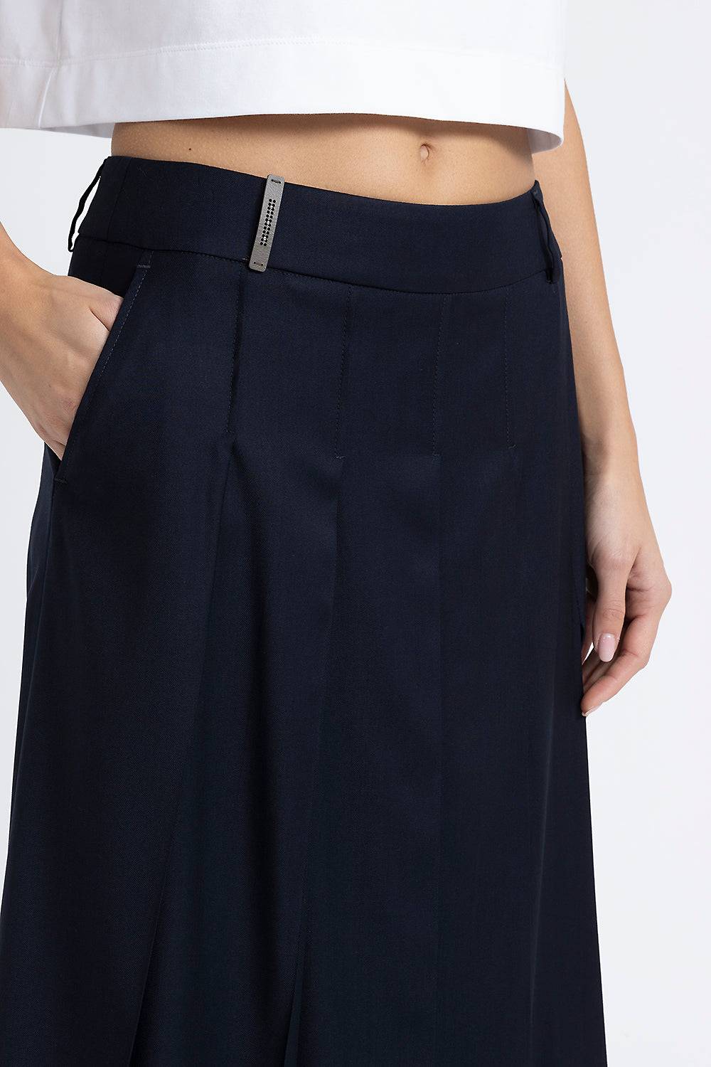 Peserico Gonna midi in twill di lana viscosa e organza Sconto