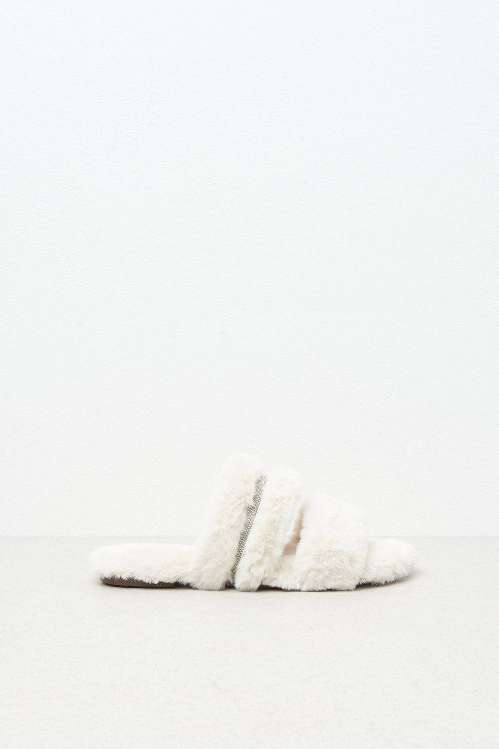 Peserico Sandalo flat in eco-pelliccia e pelle scamosciata Offerte