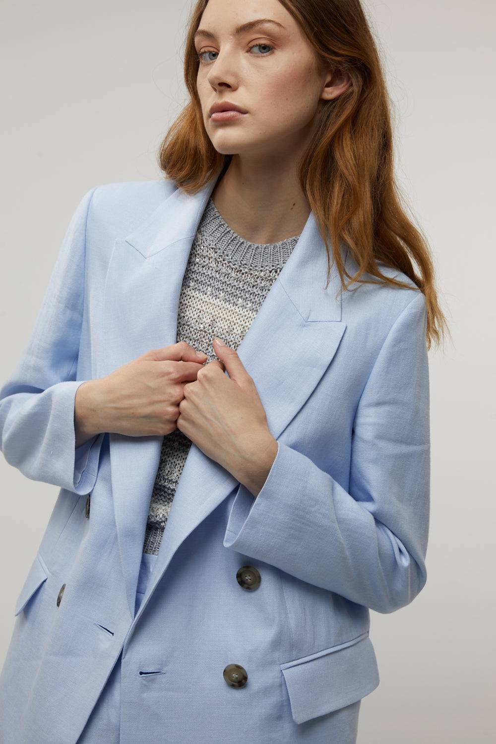 Peserico Blazer doppiopetto in gabardina di puro lino Vendite Flash