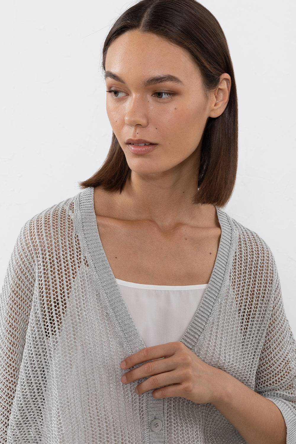 Peserico Maglia in filato di lino cotone crepe e lurex Promozione