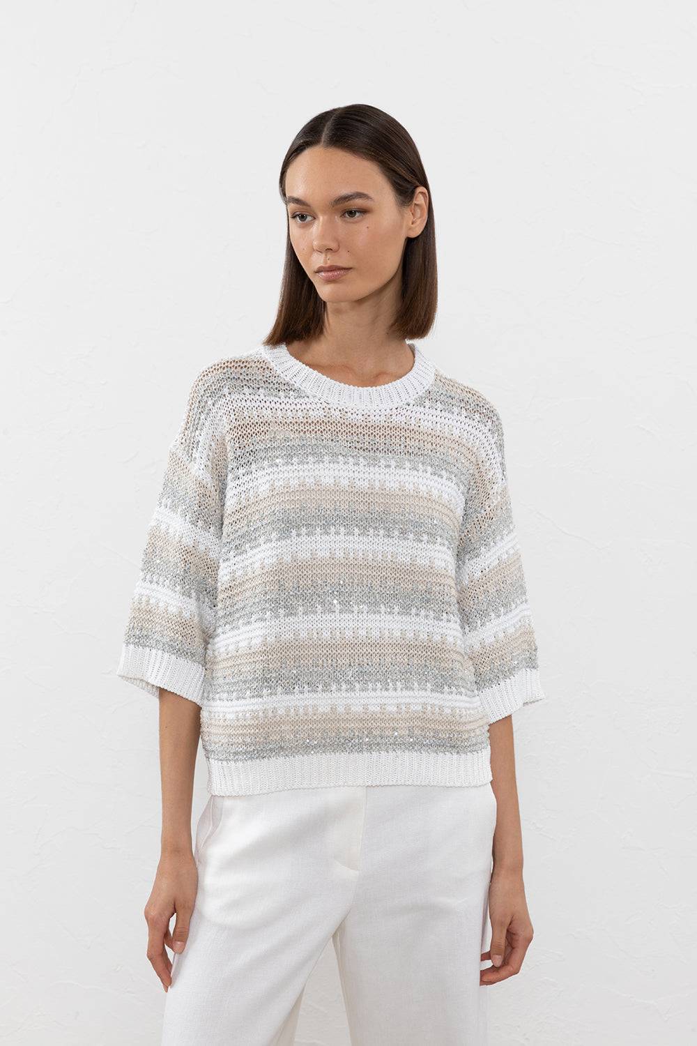 Peserico Maglia in filato di viscosa, lino, tencel e paillettes Soddisfazione Garantita