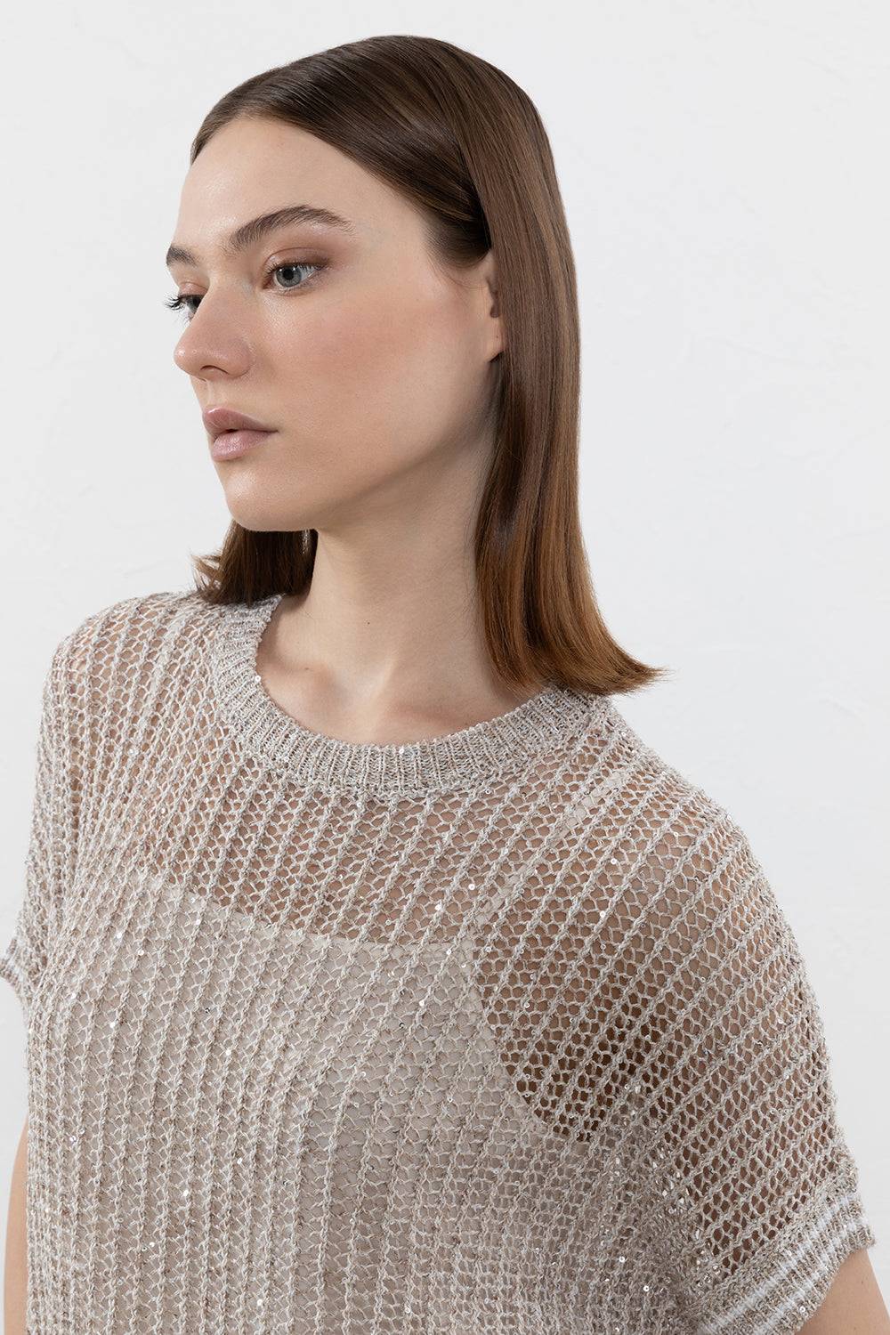 Peserico Maglia in filato di lino, viscosa e paillettes Promozione Limitata