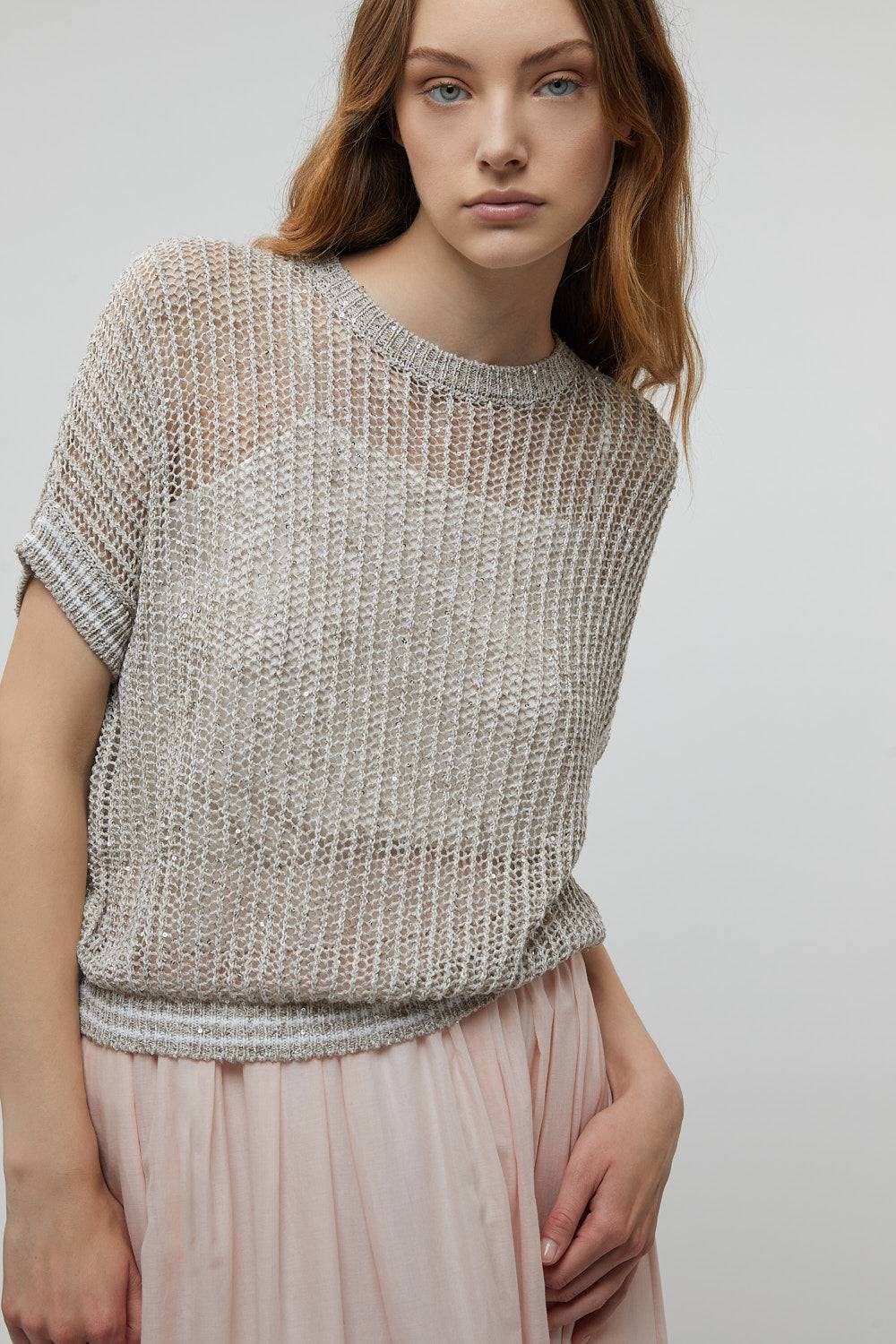 Peserico Maglia in filato di lino, viscosa e paillettes Promozione Limitata