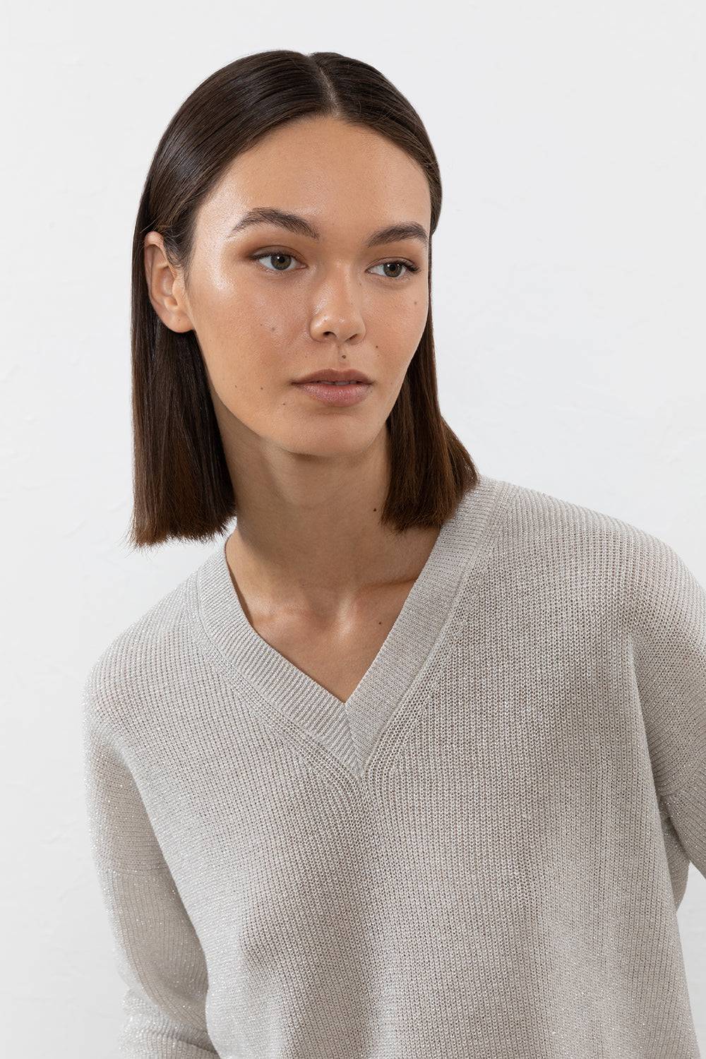 Peserico Maglia in filato di lino cotone crepe e lurex Shopping Online