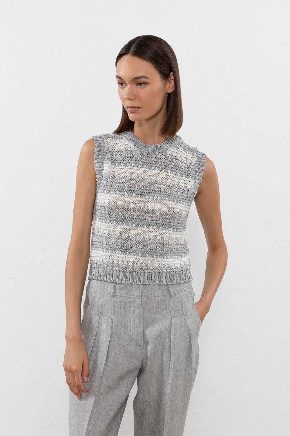 Peserico Top in filato di viscosa, lino, lurex e paillettes Saldi